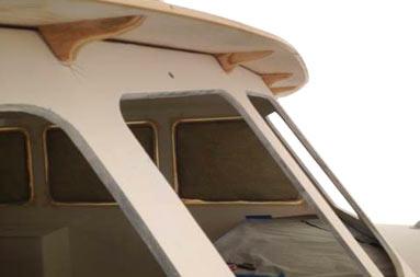 View of wooden braces under the visor of the deckhouse