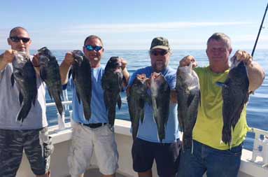The group of guys each holding up their catch