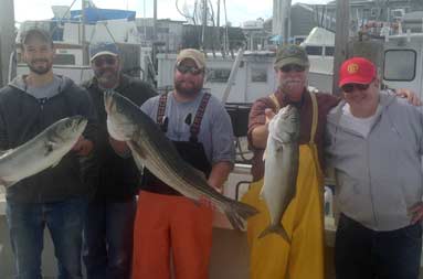 The group of guys holding up the bass they caught